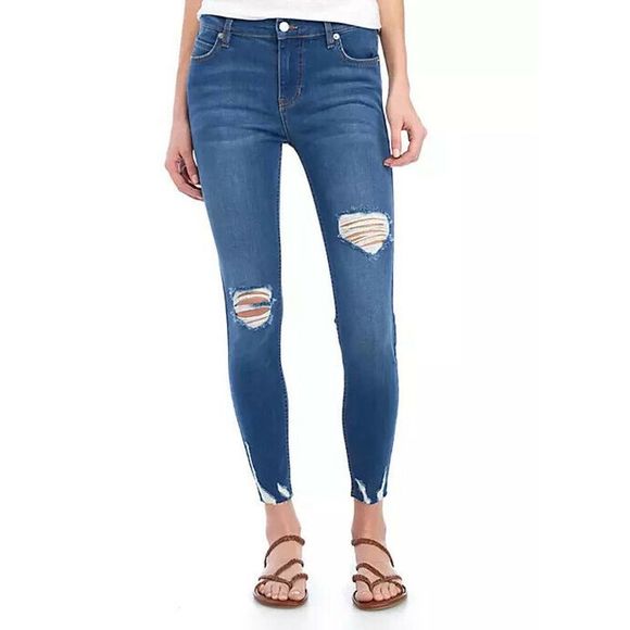 Free People Distressed Cut-Off Hem Skinny Jean - Picture 1 of 9